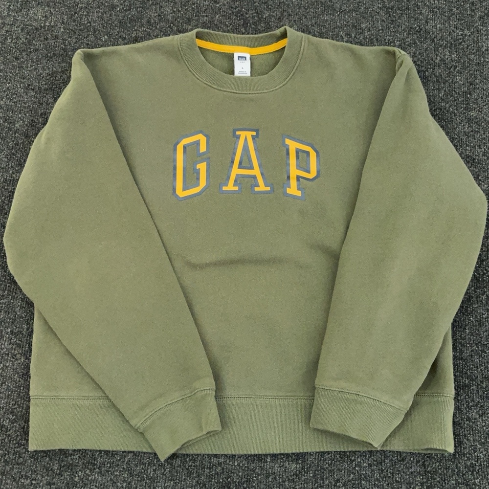 Gap Sweatshirt Mens L Green GAP Graphic Logo Crew Neck Fleece Pullover